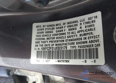 2018 Honda Civic Lx from USA, damaged, VIN 19XFC2F51JE023179